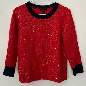 Red sequined crew neck j crew sweater